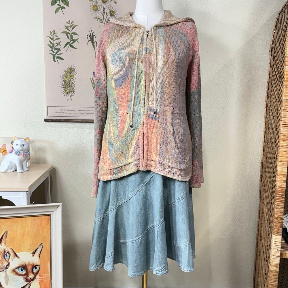 90s Y2k Knit Full Zip Hoodie Jacket Fairy Grunge Boho Coastal Cowgirl Hippie L - Picture 2 of 10